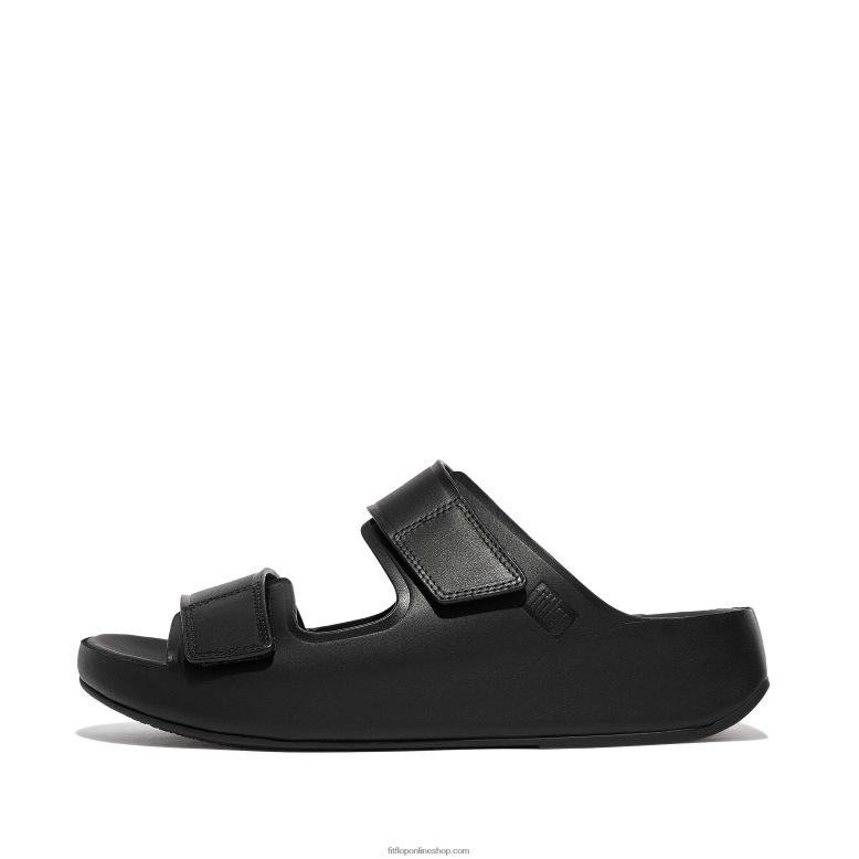 hombres Fitflop chanclas de piel ajustables samel P802P123 todo negro