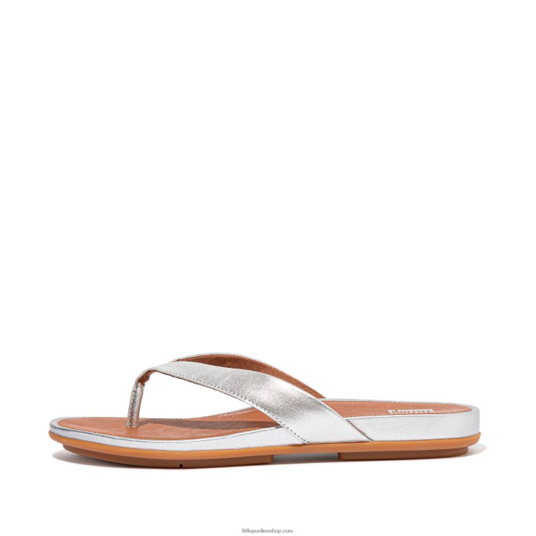 mujer Fitflop chanclas gracie de piel metalizada P802P11 plata